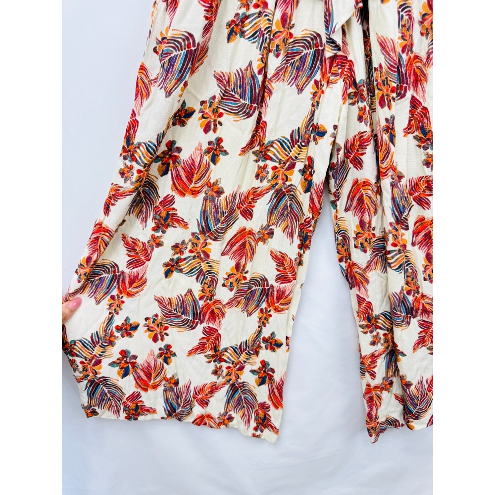 Free People Wide Leg Jumpsuit Size XS Boho Floral Front Tie Cropped Belted - Picture 10 of 15